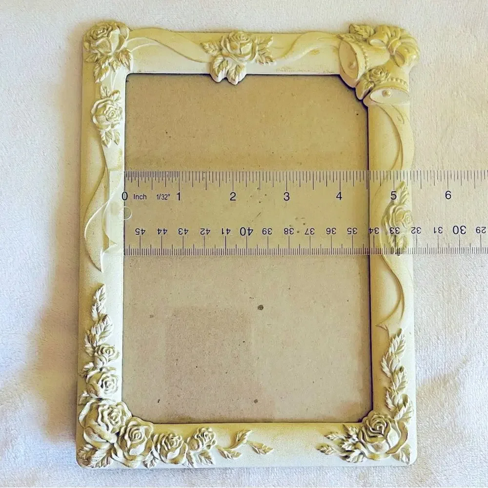 Vtg Retro Photo Picture Frame Wedding Anniversary Bridal Roses Easel Back